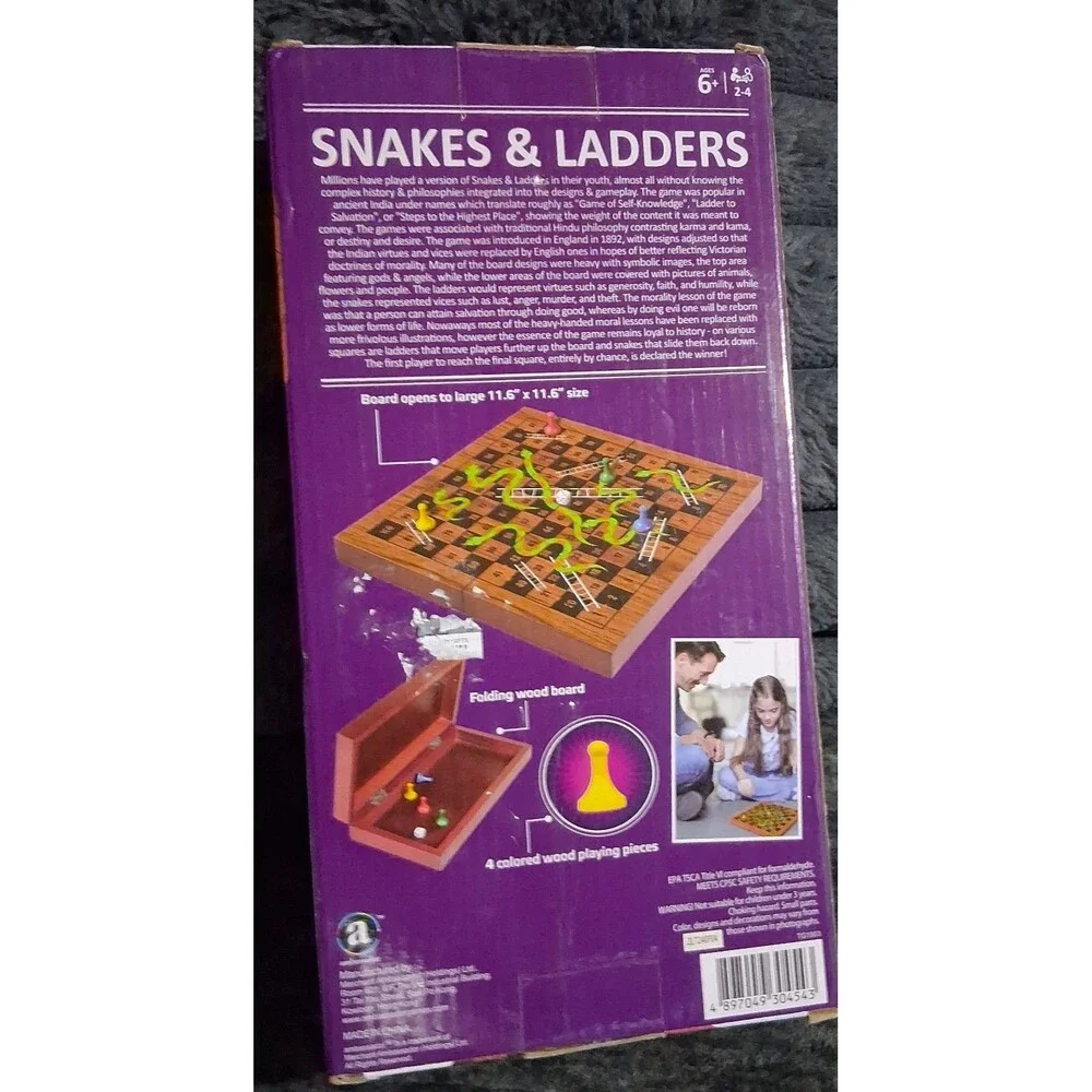 Wooden Snakes & ladders board game